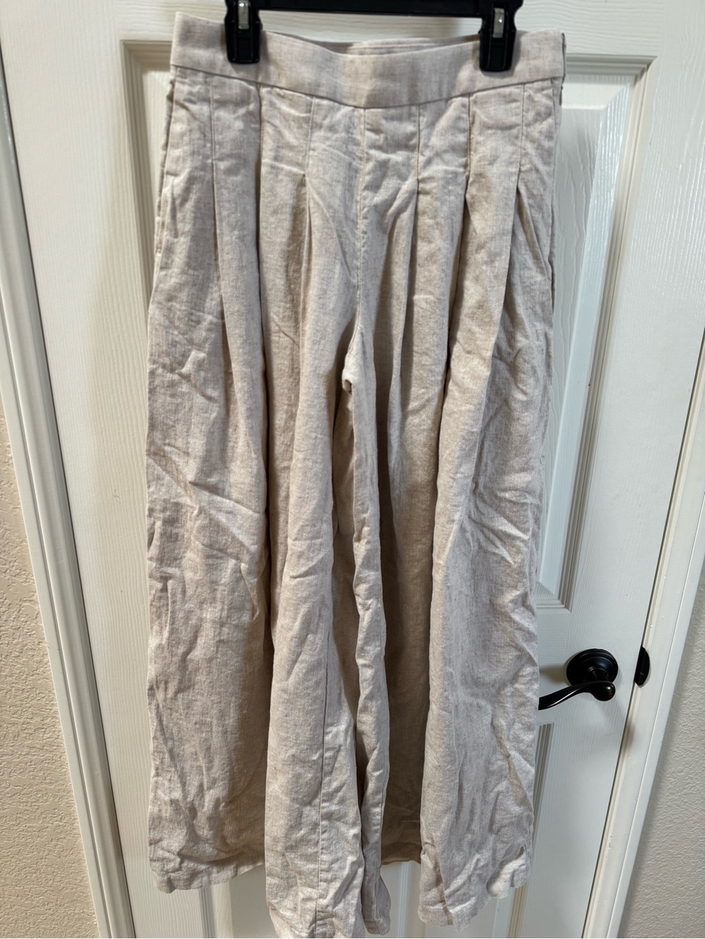 Banana Republic Cream Pleated Linen-Blend Wide leg pants